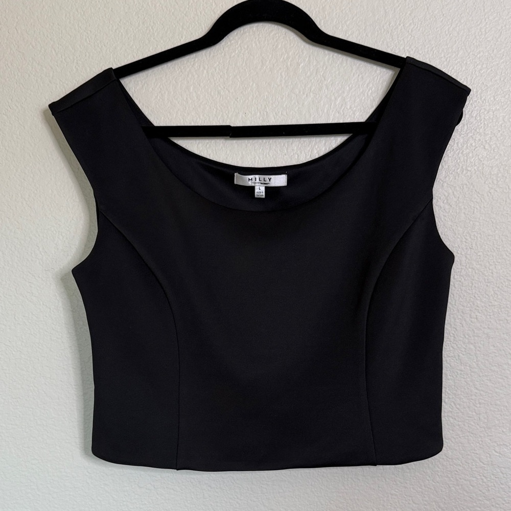 Milly black scoop neck crop formal top women’s large VGUC
